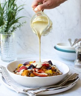 Roasted Vegetable & Lentils With Tahini Cream Sauce